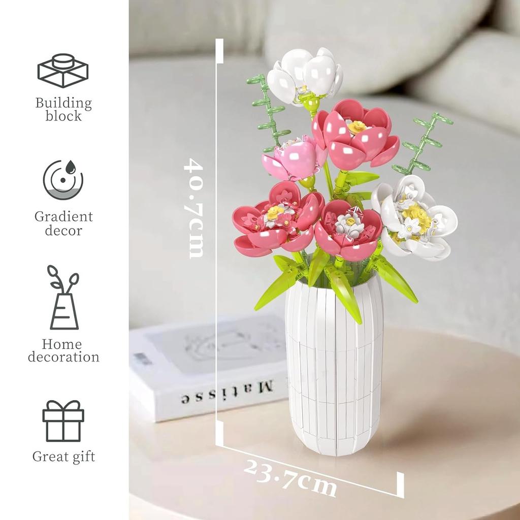 Fleur de pivoine en poudre rose blanc 866 pièces