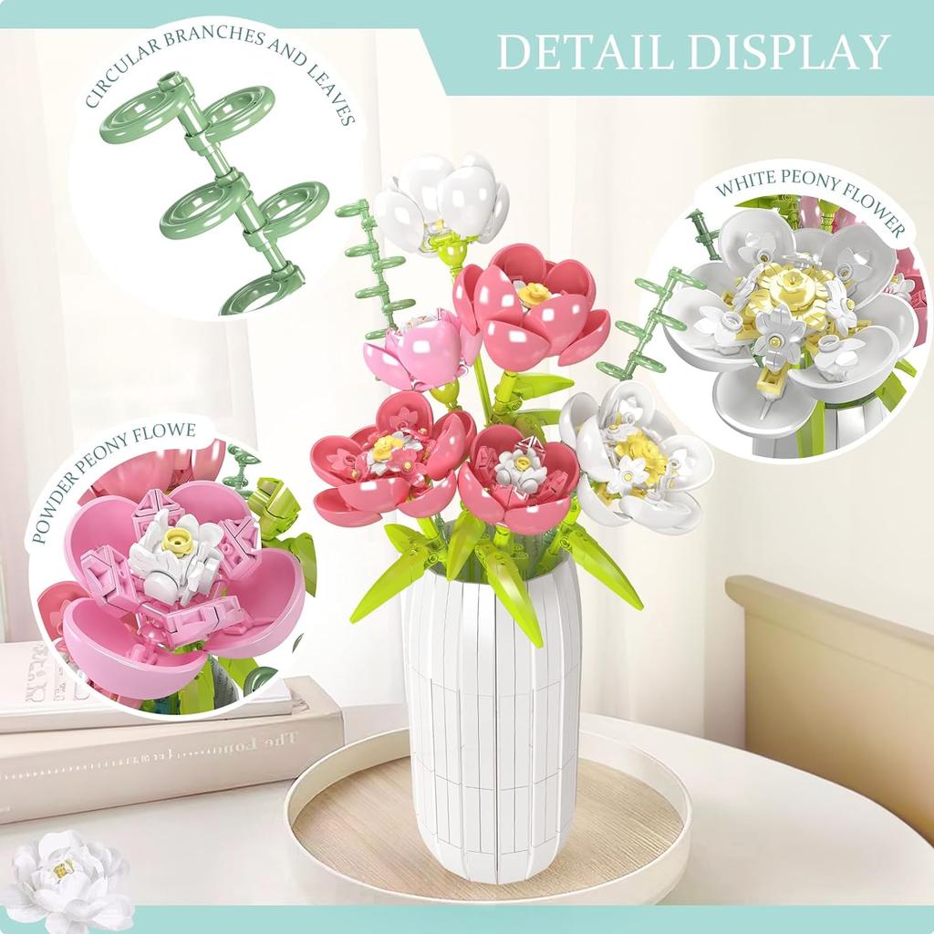 Fleur de pivoine en poudre rose blanc 866 pièces